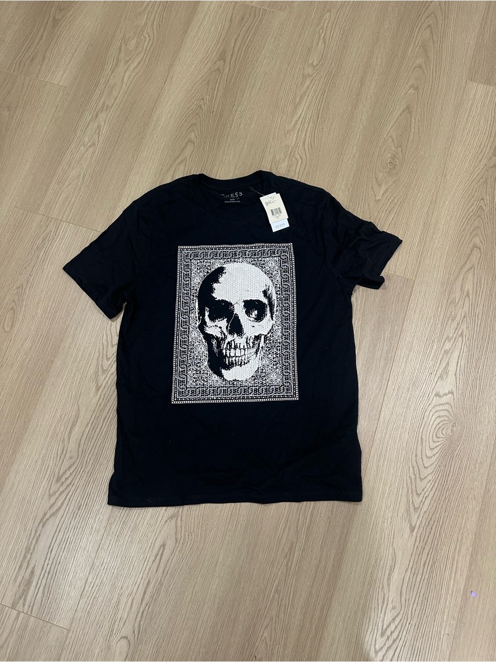 Guess Black Tee with White Skull Graphic - Men